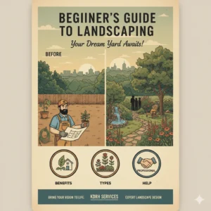 Beautiful residential landscaping with green lawn, flowers, and hardscape features